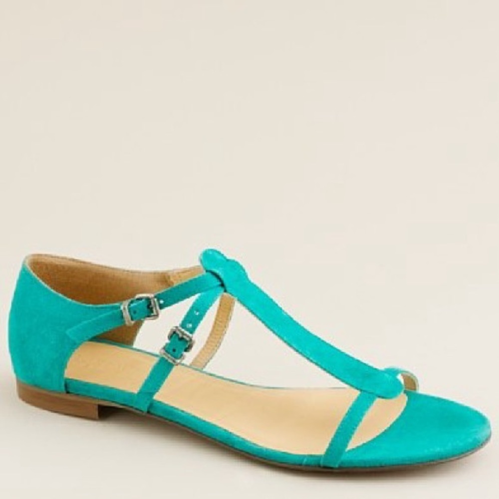 NWOT J Crew leather turquoise Sandals, size 6